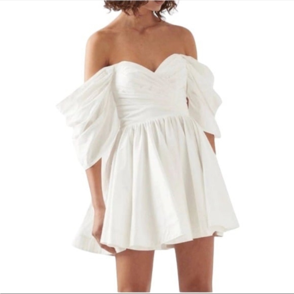 NWT AJE Zorina Off Shoulder Linen Blend Mini Dress in Ivory Size 2 Retail $495